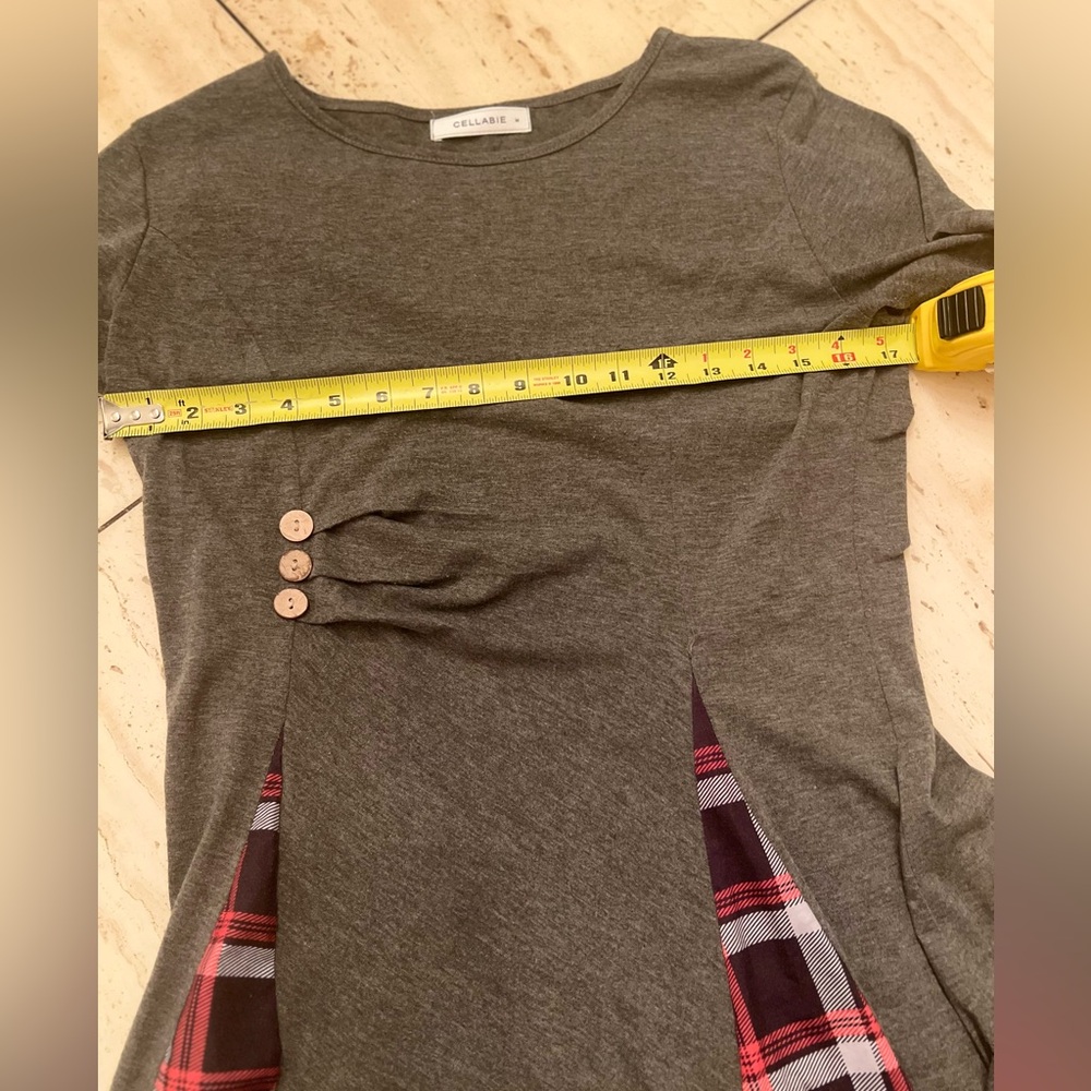 Gray Women's Cellabie Blouse with Plaid Accents - Picture 8 of 10